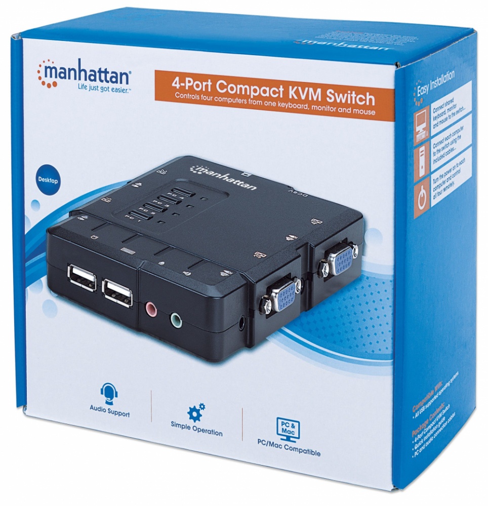 Switch KVM conmutador Manhattan de 4 Puertos USB VGA