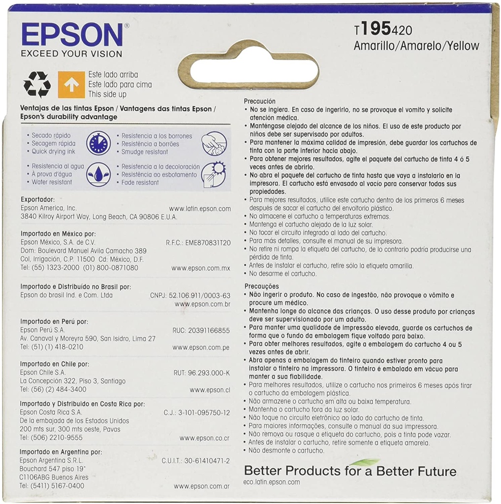 Cartucho Epson  T195 Amarillo para XP-201 101 211 4ml t195420-al