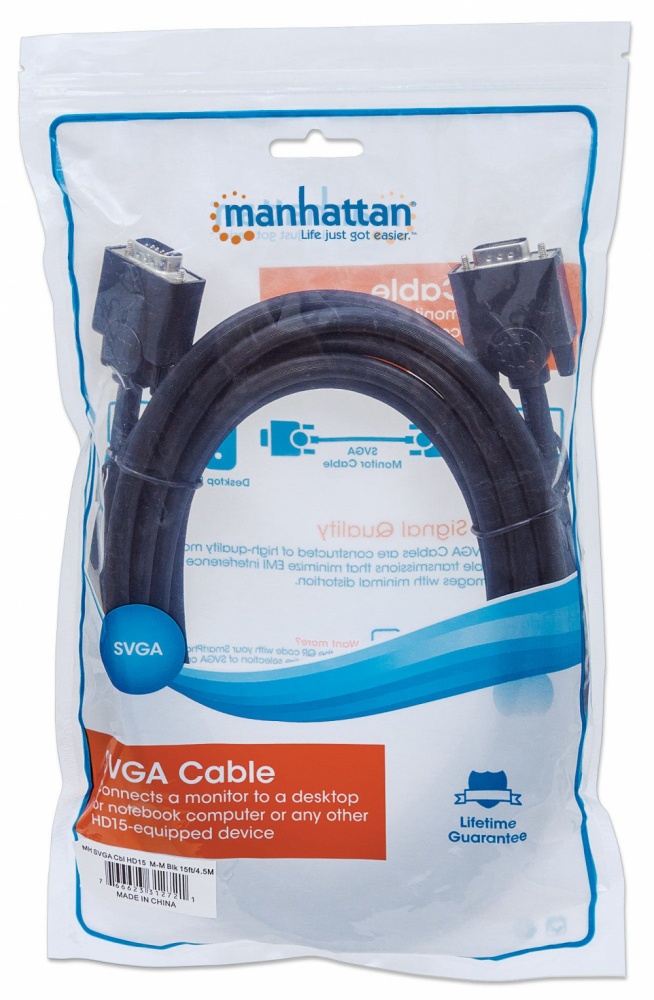 Cable Manhattan para Monitor SVGA 8mm VGA (D-Sub) Macho - VGA (D-Sub) Macho 4.5 Mts