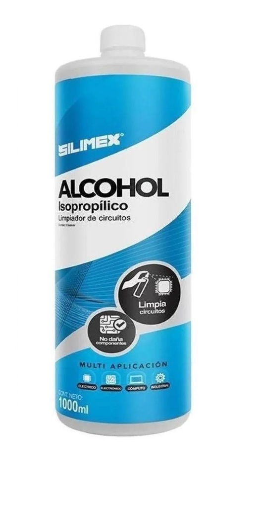 Alcohol Isopropilico SILIMEX 1 litro para limpieza de equipos de computo y electrónica