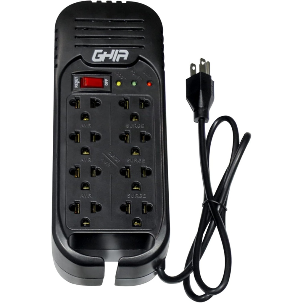 Regulador de Voltaje GHIA GVR-013 600W 1300VA 8 Contactos Uso Domestico