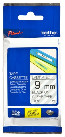 Cinta brother tz-121 laminada negro sobre transparente 9mmx8m pt 300/310b/330