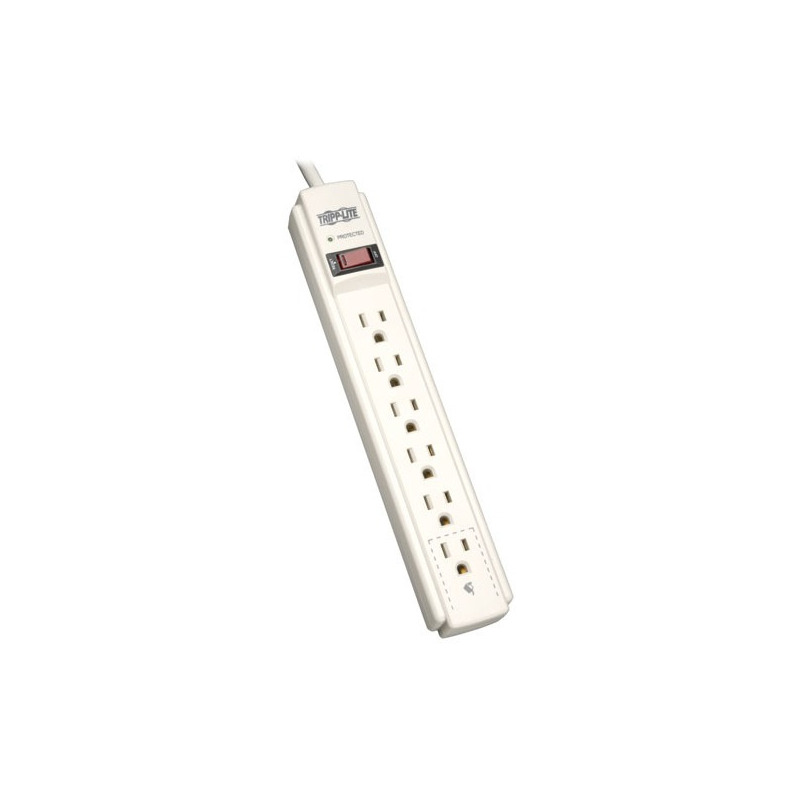 Supresor de picos tripp-lite tlp604 con 6 contactos, cable 1.22 m (4 pies), 790 joules, gabinete gris claro.