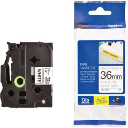 Cinta laminada brother extra adhesivo texto negro sobre cinta blanca 36mmx8m