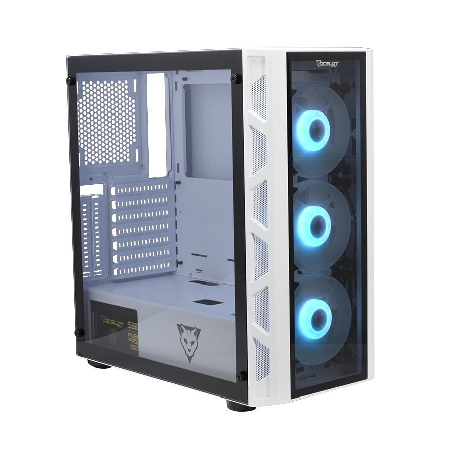 Gabinete ocelot gaming og-c white blixard, soporta tarjetas e-atx, atx, m-atx e itx color totalmente color blanco, panel lateral