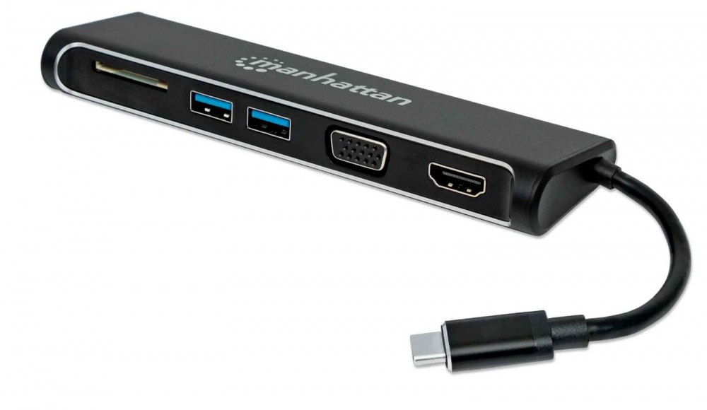 Convertidor usb manhattan tipo c-hdmi/svga h + hub + lector 152631