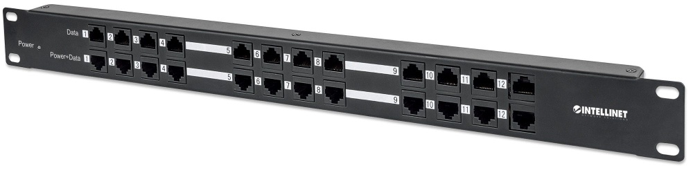 Panel de parcheo intellinet cat 5e 12 ptos 1u poe 720342