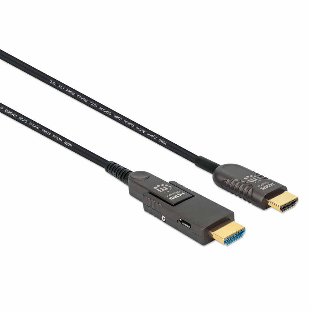 Manhattan Cable Óptico Activo HDMI Macho - HDMI Macho con conector Desmontable, 50 Metros, Negro
