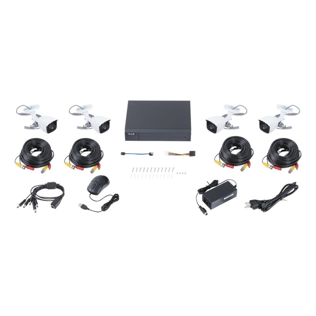 Kit de Videovigilancia Hilook HL24LQKITS-M(B) 1 DVR DVR-204G-K1(S) de 4 Canales 4 Cámaras Tipo Bullet THC-B120-MC 2MP Distancia IR de hasta 20m