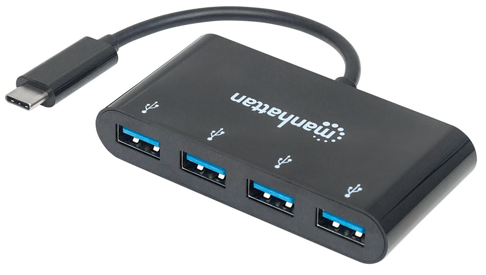 Hub usb c manhattan a 4 ptos v3.1 negro 162746