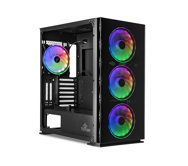 Gabinete Yeyian Vector Elite con Ventana, Midi-Tower, Micro-ATX/ATX, USB 3.0, sin Fuente, 4 Ventiladores ARGB Instalados, Negro