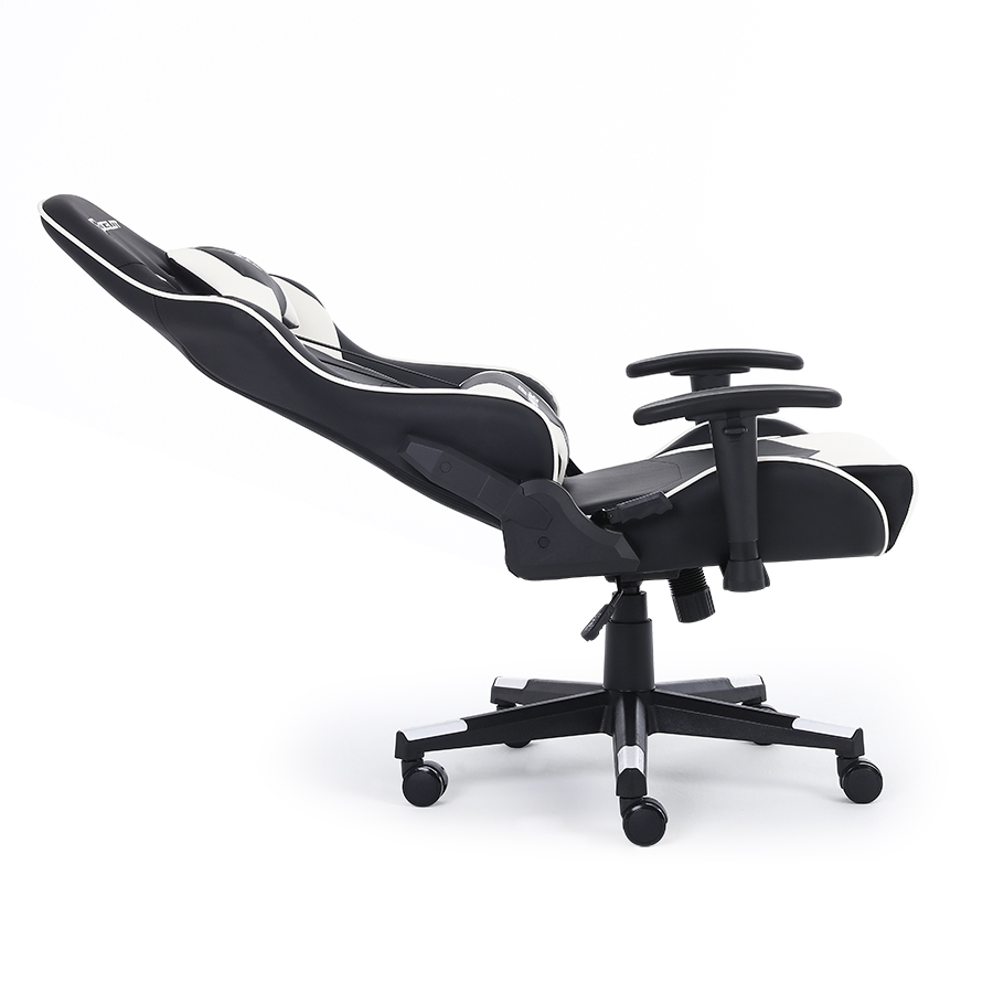 Silla gamer ocelot color blanco con negro descansa brazos ajustables