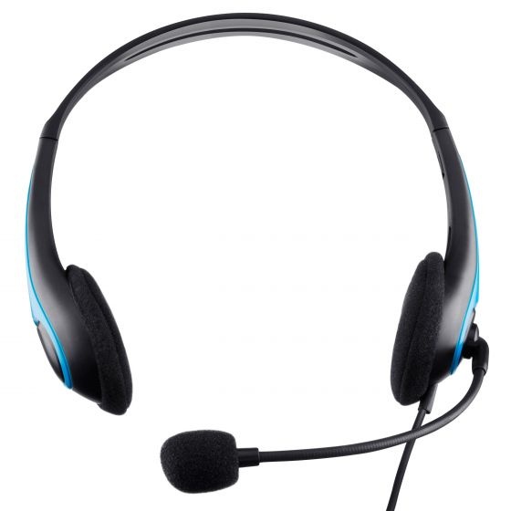 Audífonos steren alámbricos multimedia 2.4m con micrófono multiposición color negro con azul