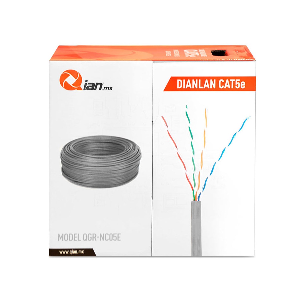 Bobina de cable utp qian qgr-nc05e cat5e gris24 awg interior