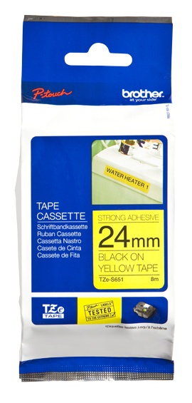 Cinta brother tzes651 laminada súper adhesiva texto negro fondo amarillo 24mmx8m