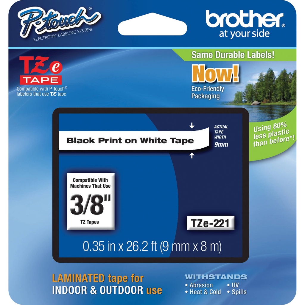 Cinta Brother TZE221 Negro en Blanco 9mm x 8m