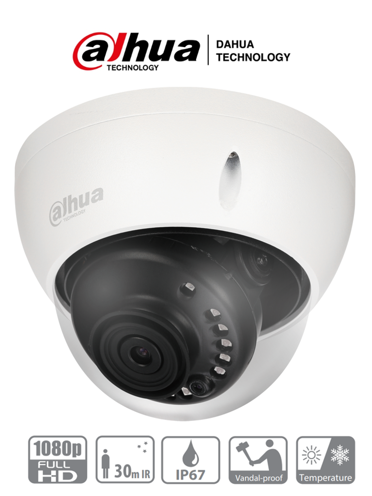 Dahua hac-hdbw1200e-28- camara domo 1080p antivandalica/ lente 2.8 mm/ 115 grados de apertura/ ir 30m/ ik10/ uso exterior ip67/ 