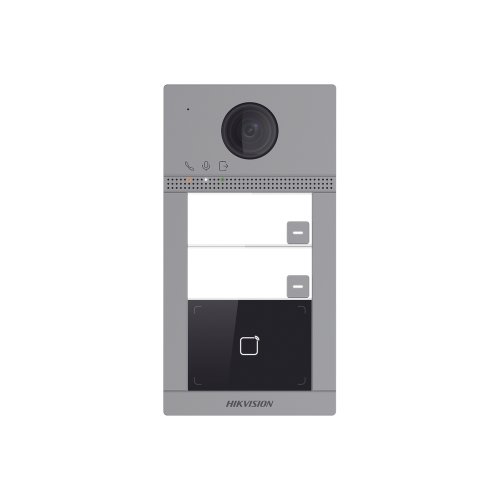 Videoportero ip 2 megapixel / llamada y apertura remota desde app hik-connect / poe / exterior ip65 + antivandalico ik08 / 2 departamentos / apertura con tarjeta / soporta 2 puertas y hasta 6 monitores