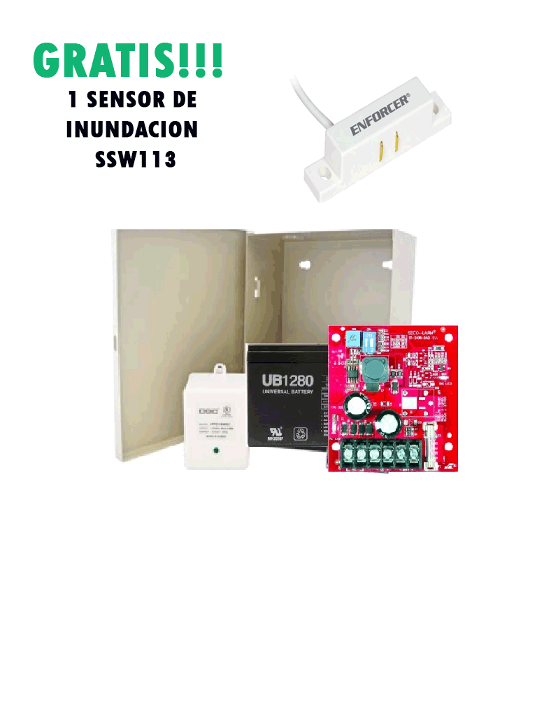 Sec kit fuente de poder 1 - kit de poder contiene 1 fuente de poder de 1.5 amp, bateria de respaldo, transformador y gabinete