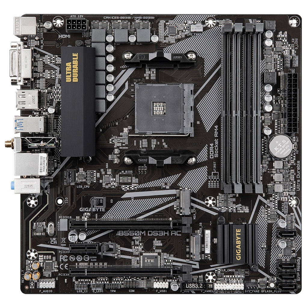 Tarjeta Madre Gigabyte B550M DS3H AC Rev. 1.7 Socket AM4 4x  DDR4 256MB 2x M.2 sata 6GB/s HDMI ATX