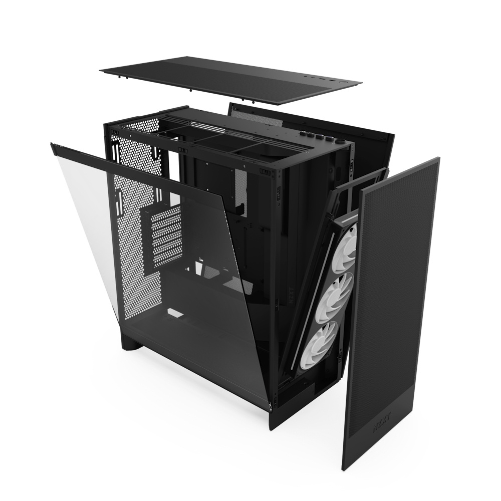 Gabinete NZXT H7 Flow RGB con Ventana, Midi-Tower, E-ATX/ ATX/Micro-ATX/Mini-ITX, USB 3.2, sin Fuente, 3 Ventiladores RGB Instalados, Negro