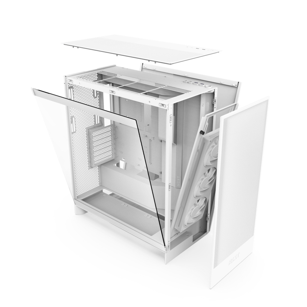 Gabinete NZXT H7 Flow RGB con Ventana, Midi-Tower, E-ATX/ ATX/Micro-ATX/Mini-ITX, USB 3.2, sin Fuente, 3 Ventiladores RGB Instalados, Blanco