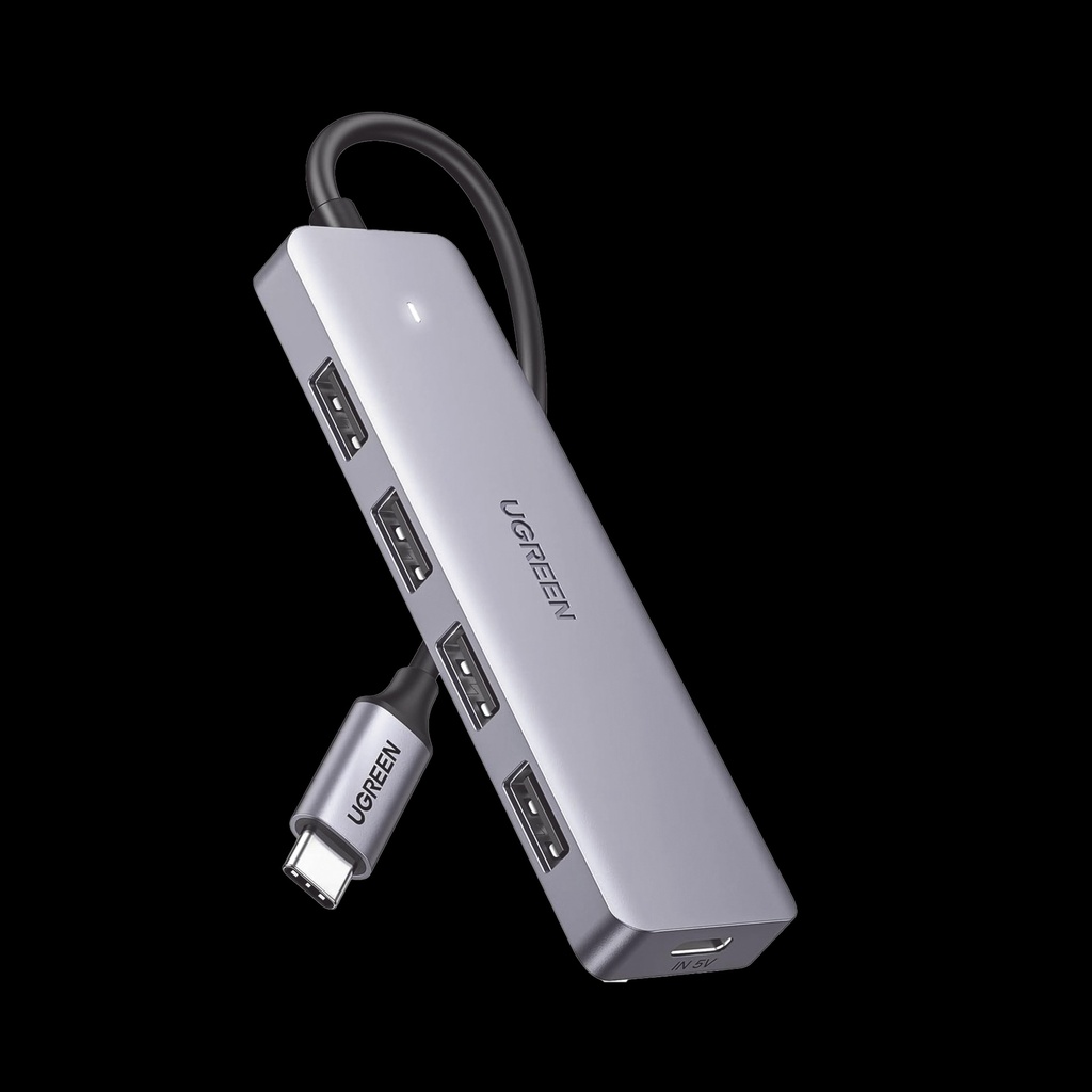 Hub usb-c 3.0 4 en 1 | 4 puertos usb-a (5gbps) | carcasa abs + pc | soporta otg | luz indicadora led | compatible con iphone 15 pro max) | interfaz niquelada | color gris metalizado | cable de 15cm.