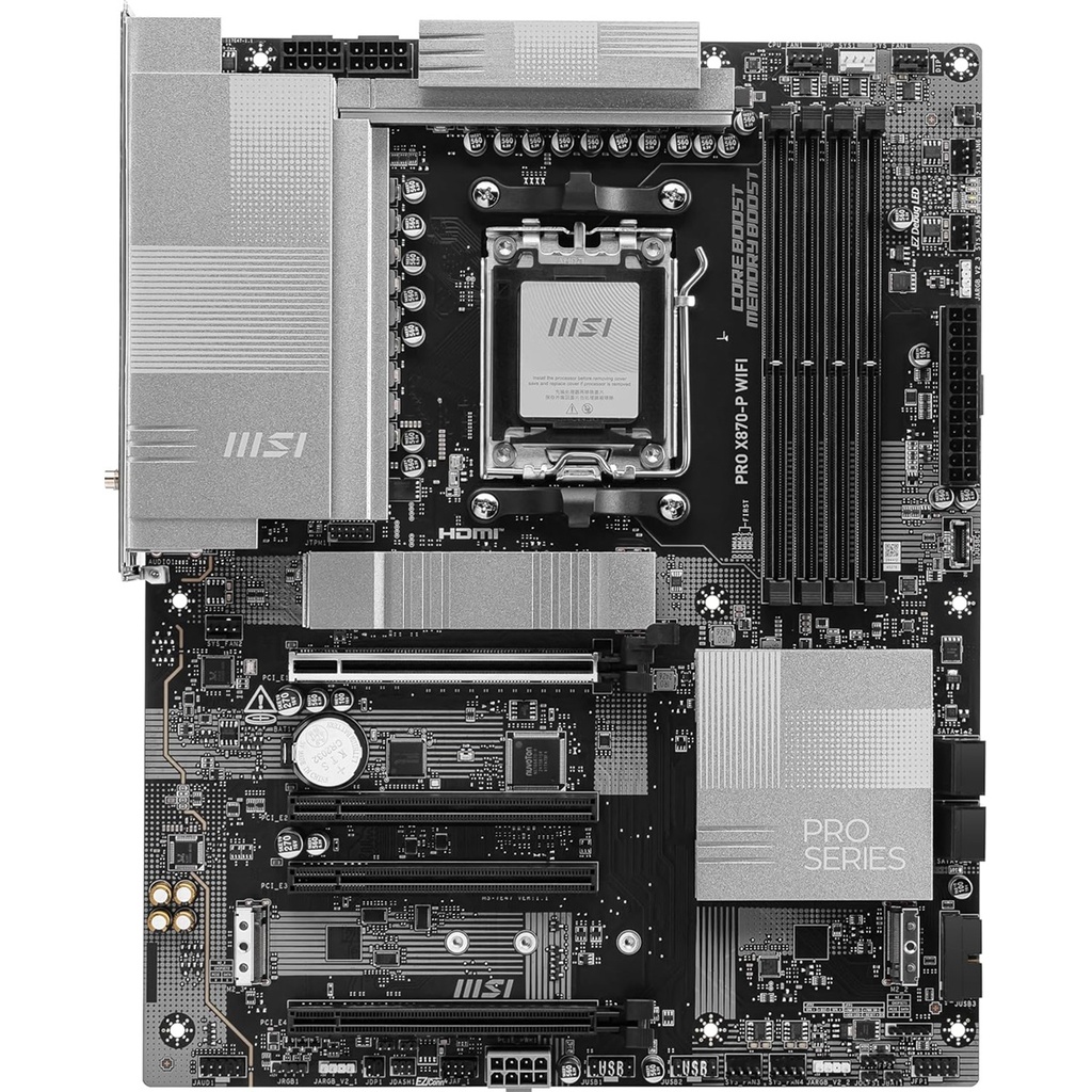 MSI Pro X870-P WiFi ProSeries Motherboard (procesadores AMD Ryzen de la Serie 9000/8000/7000, AM5, DDR5, PCIe 5.0, M.2 Gen5, SATA 6Gb/s, USB 40Gbps, HDMI/DP, Wi-Fi 7, Bluetooth 5.4, 5Gbps LAN, ATX)