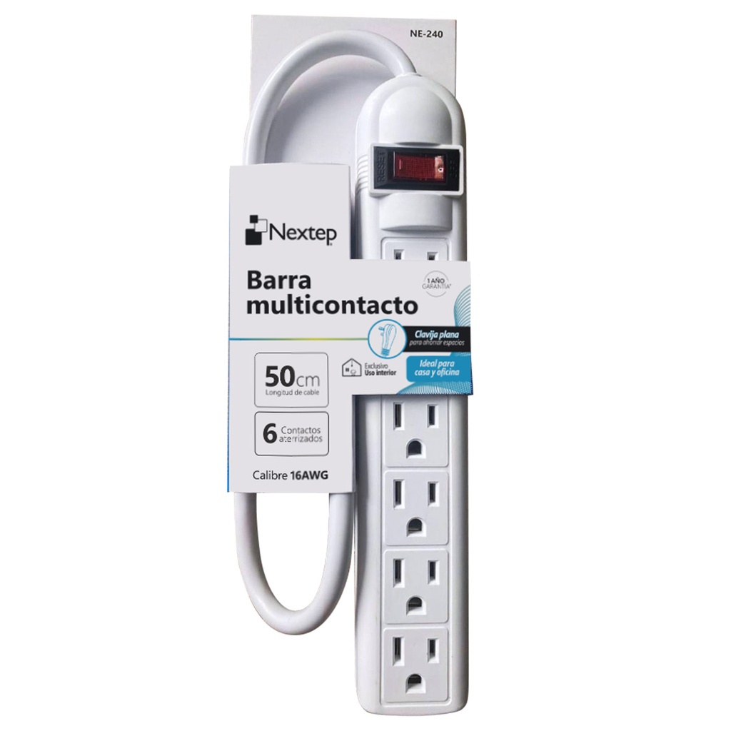 Barra Multicontacto Nextep NE-240 6 Contactos Aterrizados Cable de 50cm