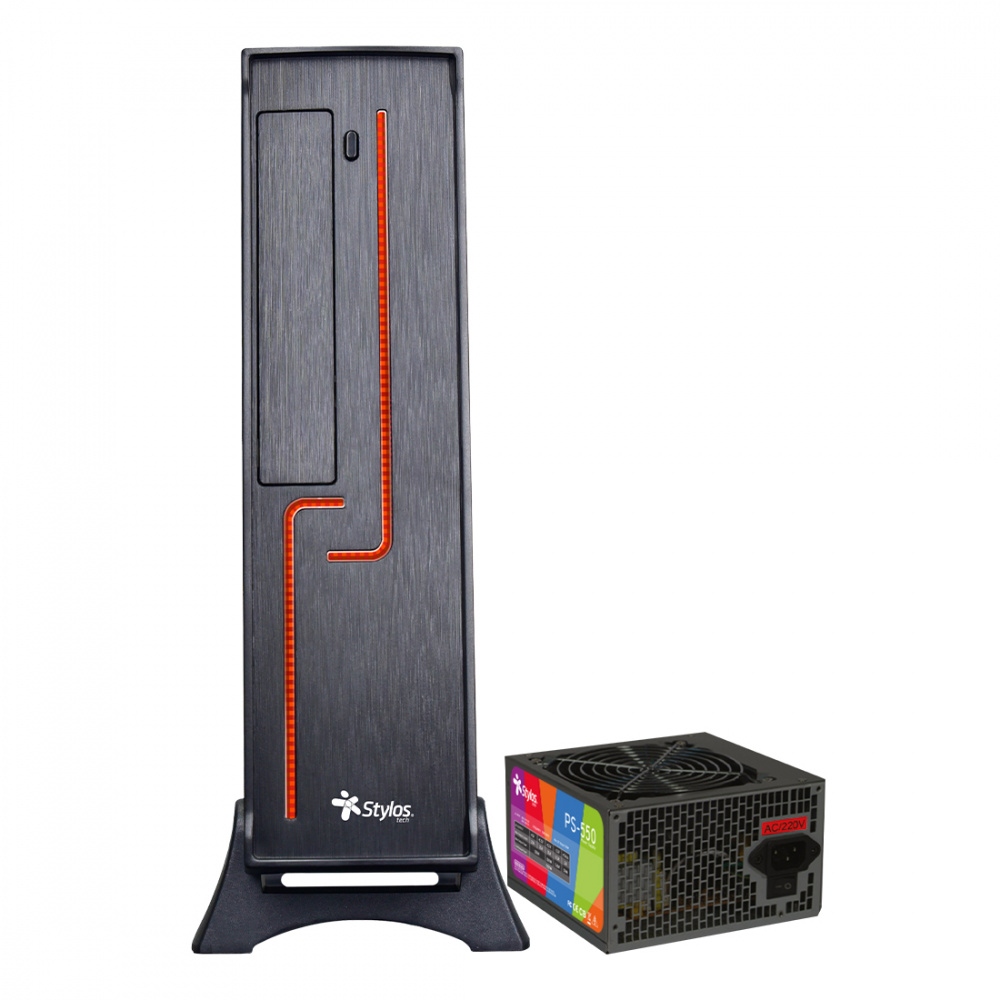 Gabinete Stylos KEELAN, Mini-Tower, Mini-ITX, USB 3.0, con Fuente de 550W, 1 Ventilador Instalado, Negro/Rojo