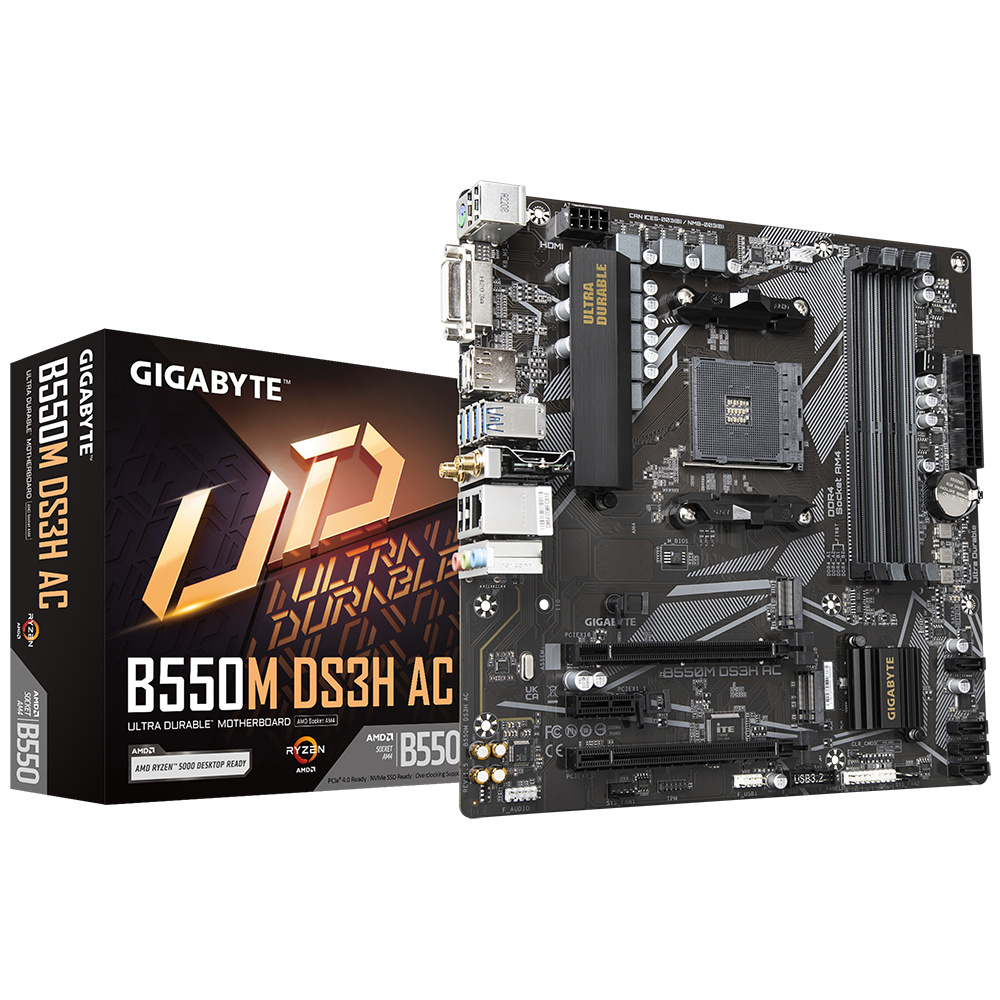  Tarjeta Madre Gigabyte B550M DS3H AC AM4 4x DDR4 2x M.2 PCIe 4.0 WIFI BT 4.2 Micro ATX