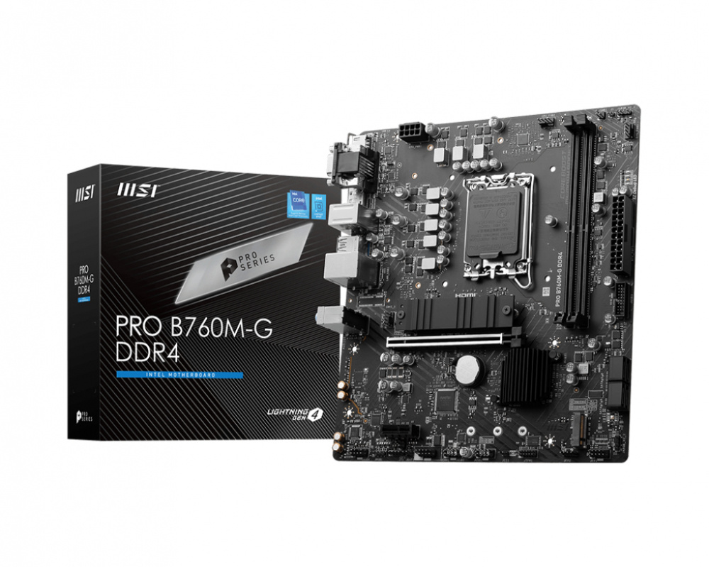 Tarjeta madre msi pro b760m-g ddr4 socket 1700 2*ddr4 4800 hdmi dp vga 2*m.2 micro atx