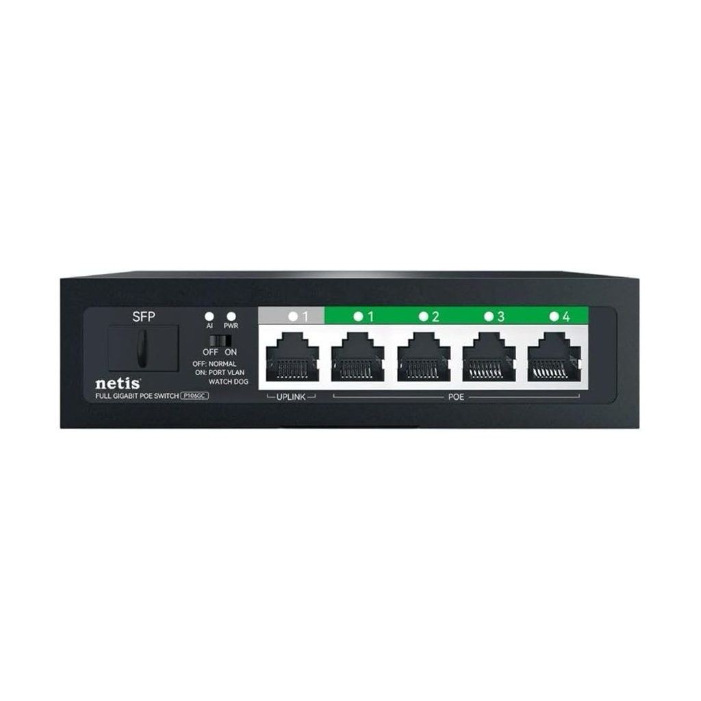 Switch POE Netis P106GC 4 Puertos POE 1 Uplink 1 SFP 60W 1000 Mbps No Administrable