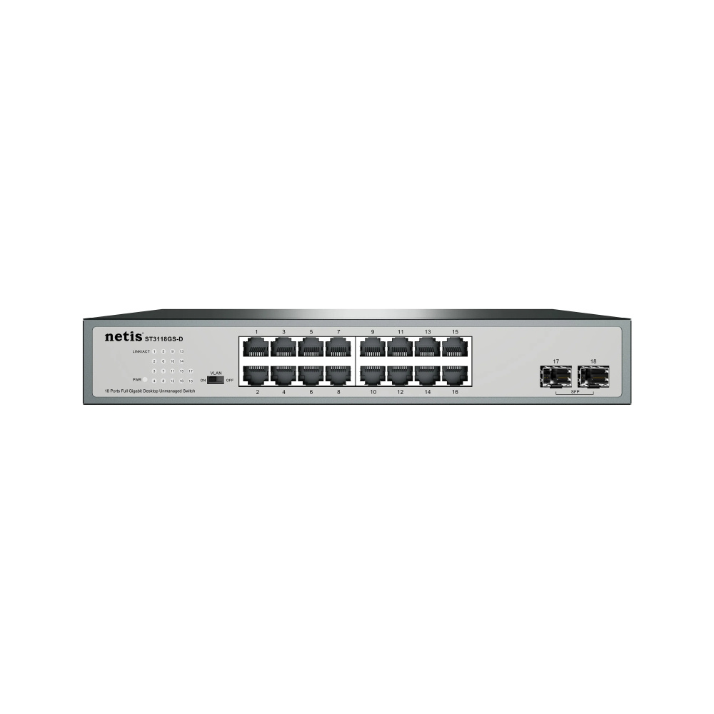 Switch Netis ST3118GS-D, 16 Puertos Gigabit Ethernet 10/100/1000, 2 Puertos SFP, 36 Gbit/s, 8192 Entradas, Administrado