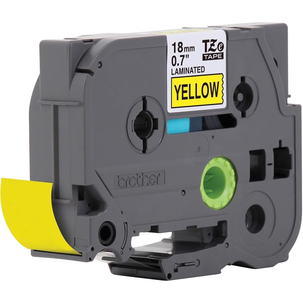 Cinta Brother TZE641 Laminada Texto Negro Sobre Fondo Amarillo 18mmx8m PT300/310B/330/530