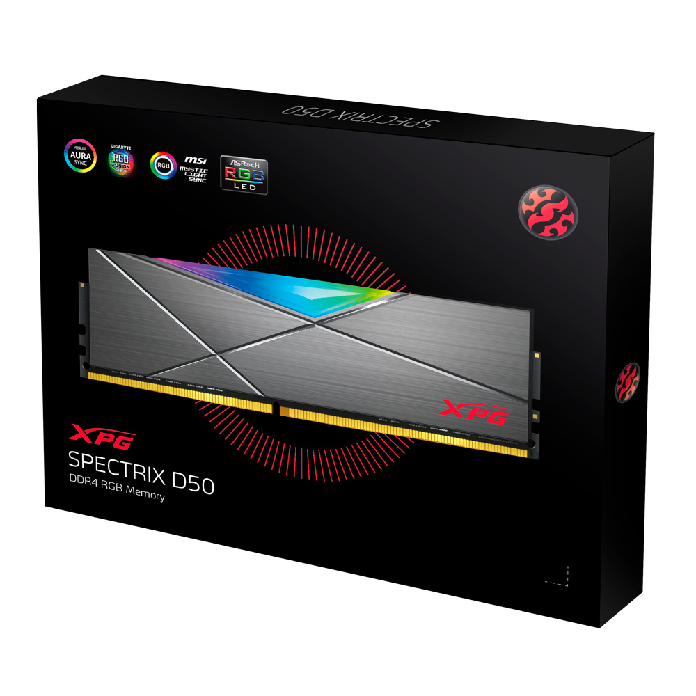 Kit Memoria RAM XPG SPECTRIX D50 RGB DDR4, 3200MHz, 16GB - 2 x 8GB, CL16, XMP, Gris