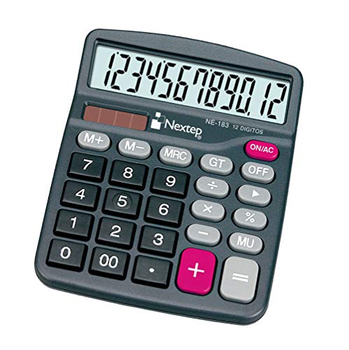 Calculadora nextep, 12 digitos, semi escritorio, bateria solar, incluye bateria aa medidas 15cm x 12cm ne-183