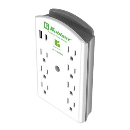 Koblenz Supresor de Pared SS-1100 USB, 9 Contactos, 2x USB, 1100 Joules, 120V, Blanco