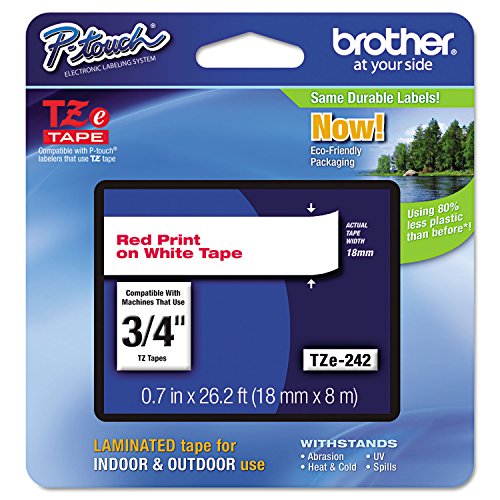 Cinta brother tze242 laminada texto rojo fondo blanco 18mmx8m