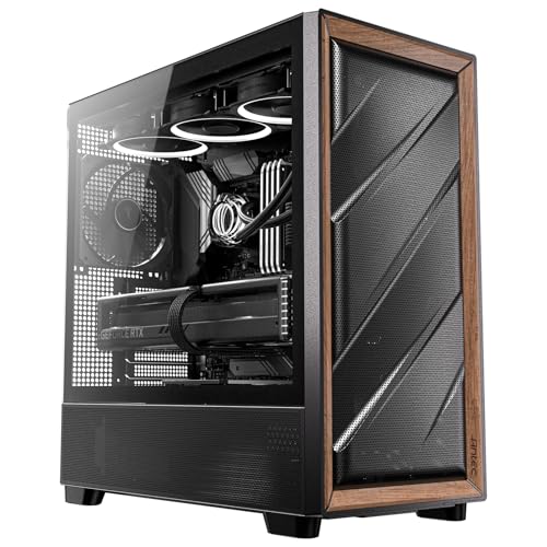 Gabinete antec flux se media torre atx acero/madera s/fuente 5*fan 1*usb-c 2*usb 3.0 negro