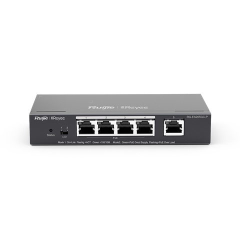 Switch Ruijie Gigabit Ethernet RG-ES205GC-P, 5 Puertos 10/100/1000Mbps (4x PoE), 10 Gbit/s, 2.000 Entradas - Administrable