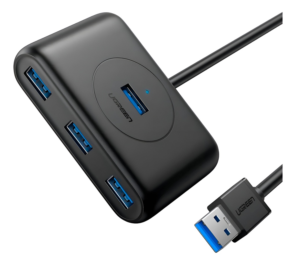 Hub usb-a 3.0 4 en 1 | 4 puertos usb-a 3.0 (5gbps) | entrada usb-c (pd 5v2a) | cable de 1 metro | indicador led | ideal para transferencia de datos | entrada usb-c para alimentar equipos de mayor consumo | color negro.