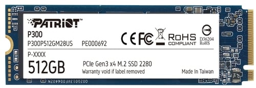 SSD Patriot P300 NVMe, 512GB, M.2, 1200 MB/s Escritura, 1700 MB/s Lectura, PCI Express 3.0
