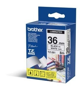 Cinta Brother TZE261 Negro sobre Blanco, 36mm x 8m