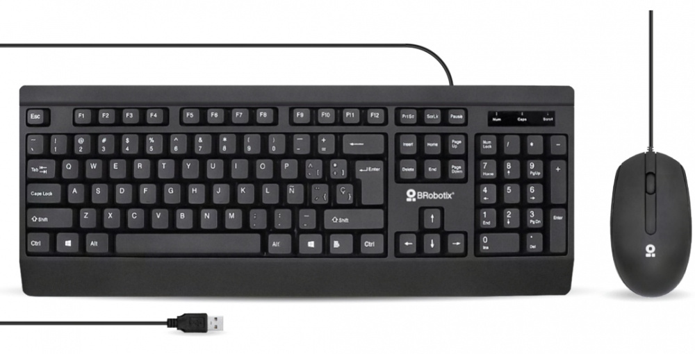 Kit de Teclado y Mouse BRobotix 6007198, Alámbrico, USB, Negro, Español
