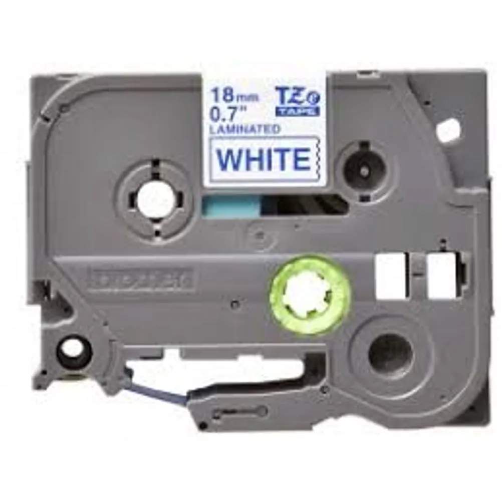 Cinta Brother TZE243G - 18mm x 8m - Texto Azul sobre Blanco - Laminada