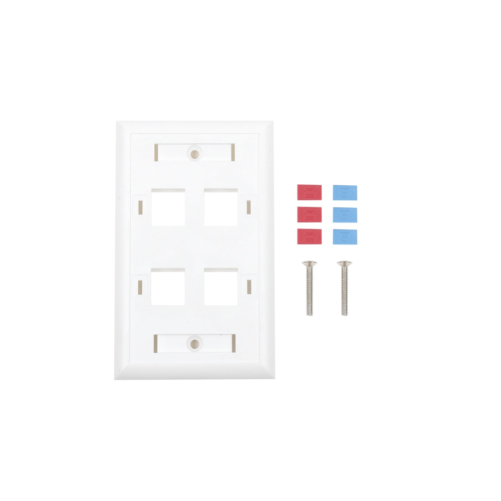 Placa de pared de 4 puertos, keystone, con espacio para etiqueta, color blanco
