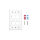 Placa de pared de 4 puertos, keystone, con espacio para etiqueta, color blanco