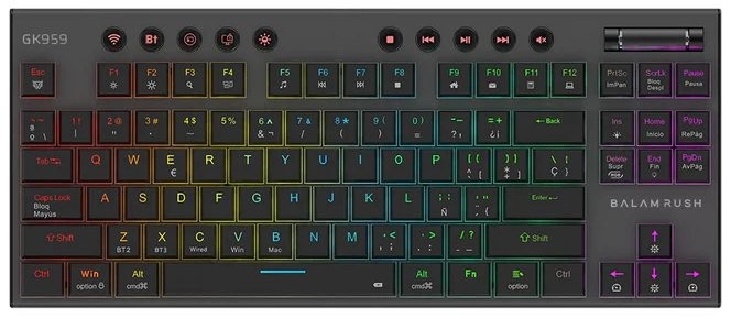 Teclado Gamer Balam Rush Dominate Expert GK959 LED RGB TKL, Teclado Mecánico, Switch Brown, Inalámbrico, RF Inalámbrico/Bluetooth, Negro, Español