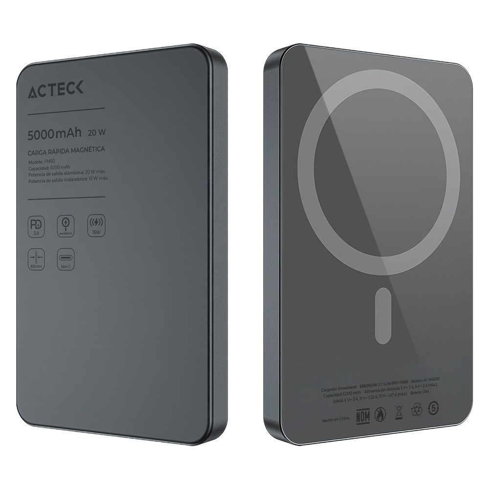 Cargador Portátil Acteck Power Bank Energon GO Slim Pro PM50, 5000mAh, Gris
